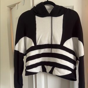 Adidas large logo Cropped Black and White Striped Hoodie